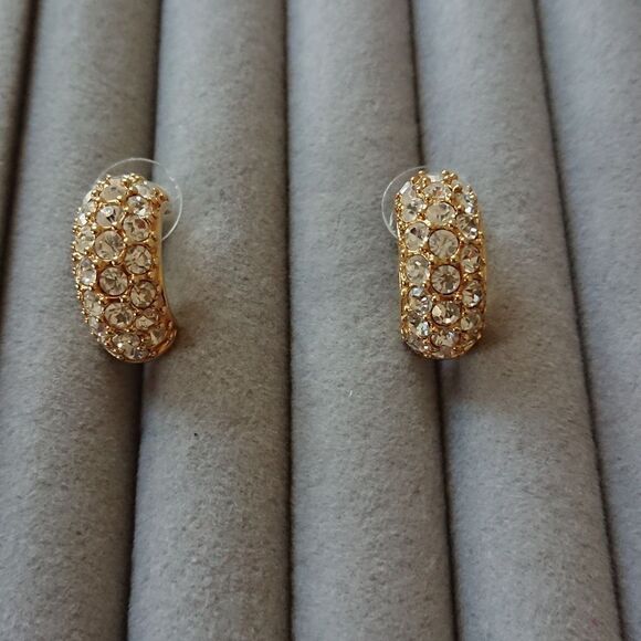 Kenneth Jay Lane Rhodium-Plated & Glass Crystal pierced Half Hoop Earrings - Picture 2 of 8